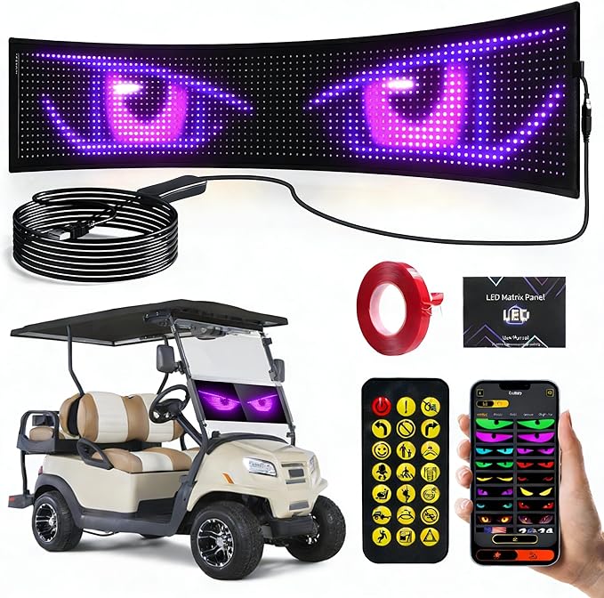 Golf Cart Multiple Devil Eyes Light Sign, 23.42"x4.72" Programmable LED Display for Windshield with App Control, DIY Pattern Trucks Suvs Flexible Screen LED Lights for Festivals Decoration