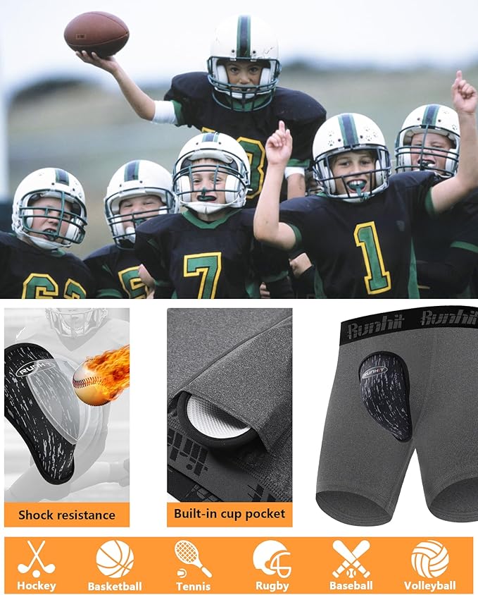 Runhit Boys Cup Underwear for Baseball Football, Youth Compression Shorts with Soft Protective Athletic Cup Boxer Brief