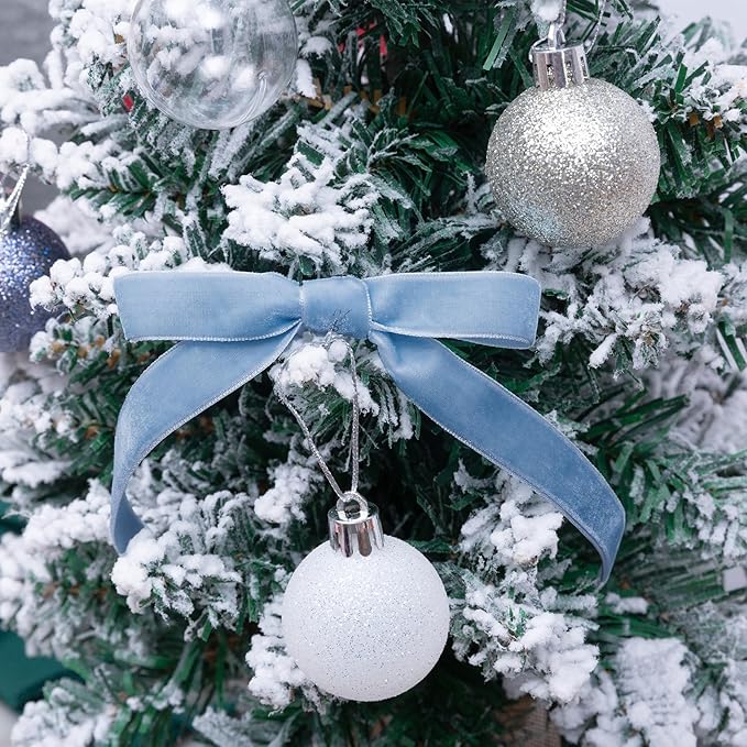Vintage Dusty Blue Velvet Ribbon Christmas Ribbon - Image 4