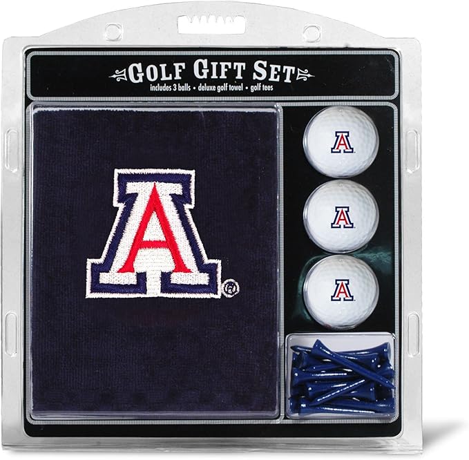 Team Golf NCAA Gift Set Embroidered Golf Towel, 3 Golf Balls, and 14 Golf Tees 2-3/4" Regulation, Tri-Fold Towel 16" x 22" & 100% Cotton