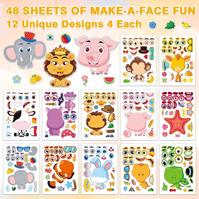 Aowplc 48 Pcs Make-a-Face Sticker Sheets - Image 2