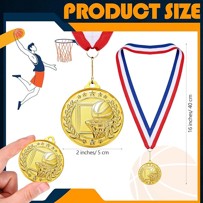 Misdary 12 Pack Medals with Neck Ribbons Team Participation Trophies for Kids Sports Awards Party Favors for Sports Competitions Celebration Gift