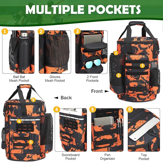 Baseball Bucket Bag Baseball Coaching Accessories Organizer Softball Bucket Bag with Anti-Slip Bottom & Multiple Pockets for Bat, Gloves, Scoreboards