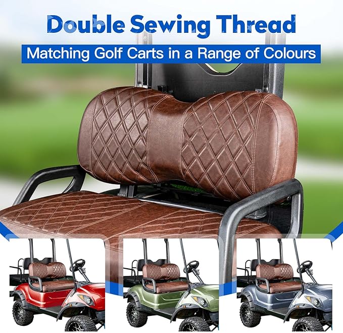 NOKINS Golf Cart Diamond Seat Covers Kit, Fit for Yamaha Drive/Drive2 OEM Standard Front Seat Cushion, No Nails Required & Easy to Clean, Breathable Vinyl Seat Covers (Brown and Brown 8438)