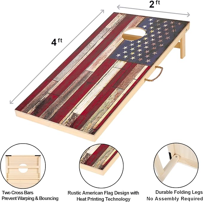 Solid Wood Vintage Cornhole Game Set, Two 4'x2'Cornhole Boards, 8 Cornhole Bags - Image 3
