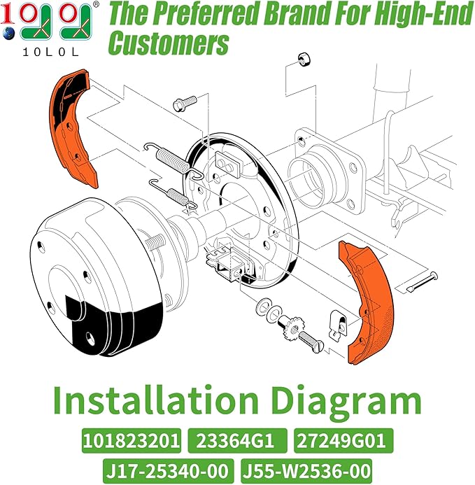 10L0L Golf Cart Brake Shoes,Brake Pads and Bendex Drum Spring Kit for Yamaha 1993-Up G14, G16, G19-G22 and 1996-Up TXT/EZGO/ST350/Workhorse/Medalist 1997 UP OEM 27943G01 27945G01 70794G01 70795G01