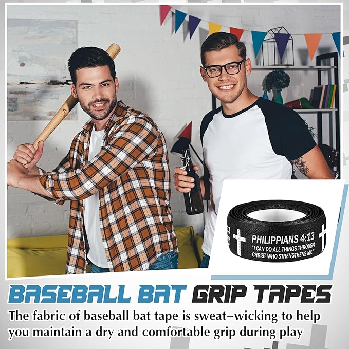 Pushglossy Christian Baseball Bat Grip Tapes 1.5mm Faith Cross Bat Grip Tape, Precut Full Adhesive Baseball Wrist Tape Scripture Design Non-Slip Religious Baseballs Grips Tapes