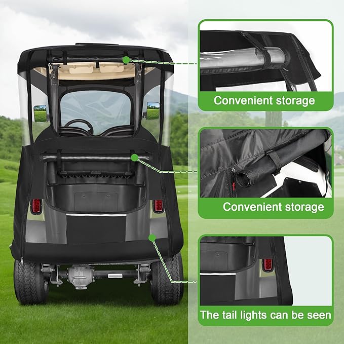 10L0L Deluxe 2 Passenger Enclosure for Club Car Precedent, Onward & Tempo Golf Cart, 4-Sided Clear PVC Window Rain Cover with Zipper Entry（NOT fit Yamaha）