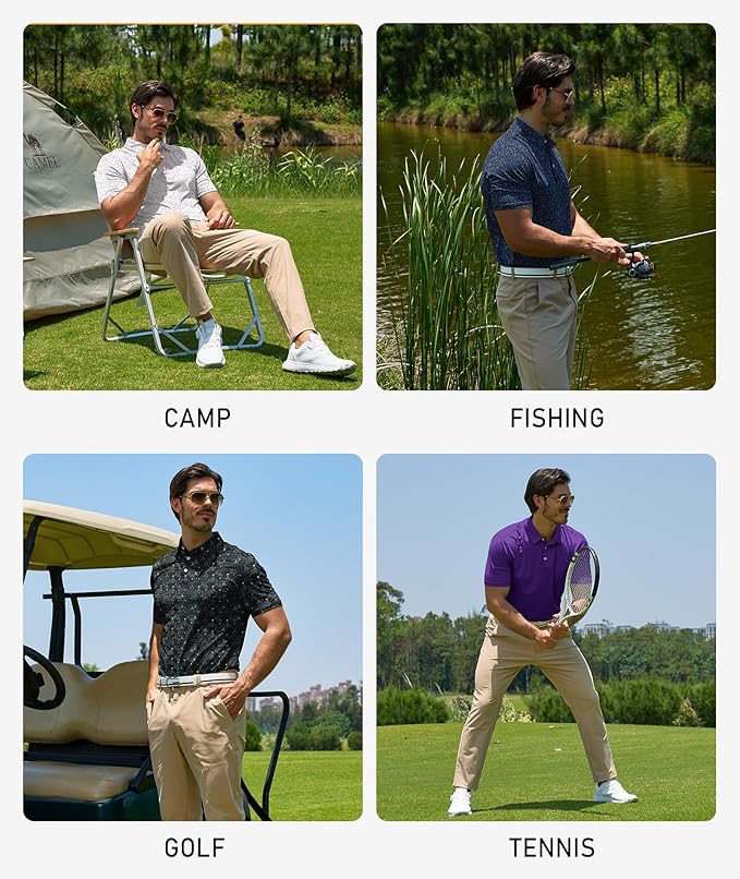 ZITY 5 Pack Mens Golf Shirt Short Sleeve UPF 50+ Moisture Wicking Performance Print Patterns Casual Golf Polo Shirts for Men