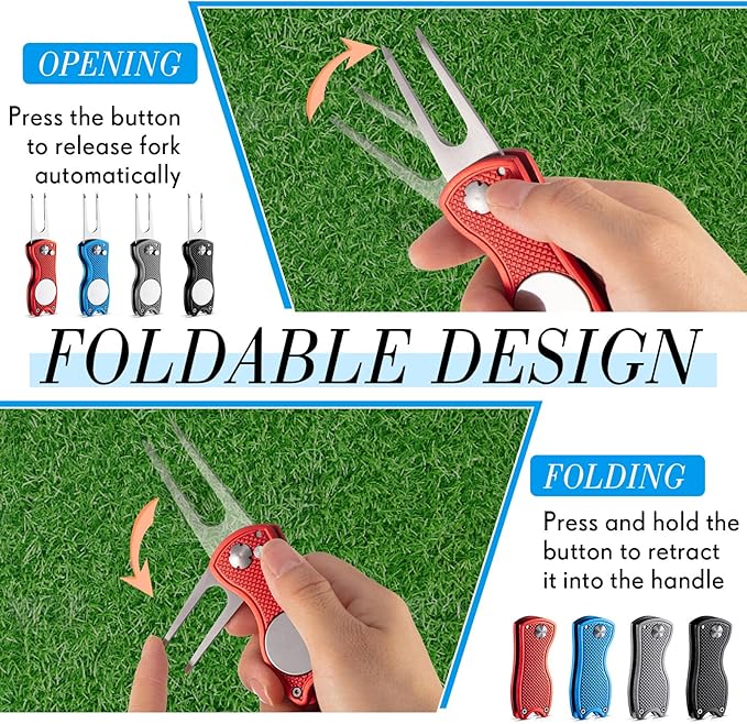 Poen Pcs Golf Divot Tool Golf Repair Tool with Magnetic Ball Marker and Popping Button Metal Foldable Switchblade Repair Fixer for Golfers Prizes