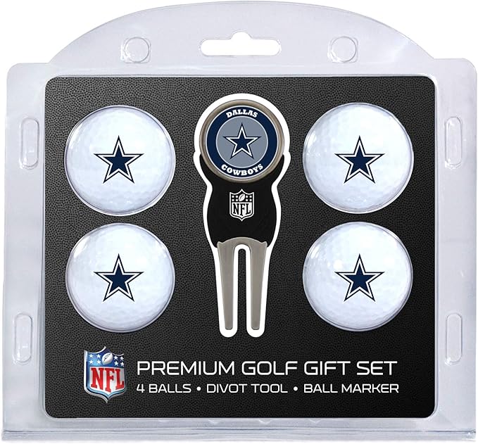 Team Golf NFL Regulation Size Golf Balls (4 Count) & Divot Tool with Removable Double-Sided Magnetic Marker