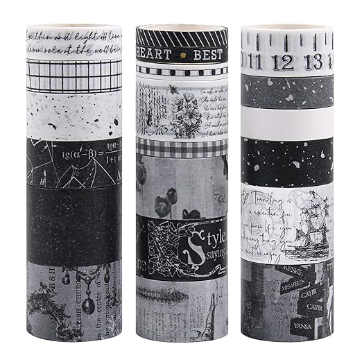 Dizdkizd Black and White Washi Tape Set, 20 Rolls Gothic Aesthetic Japanese by Dizdkizd