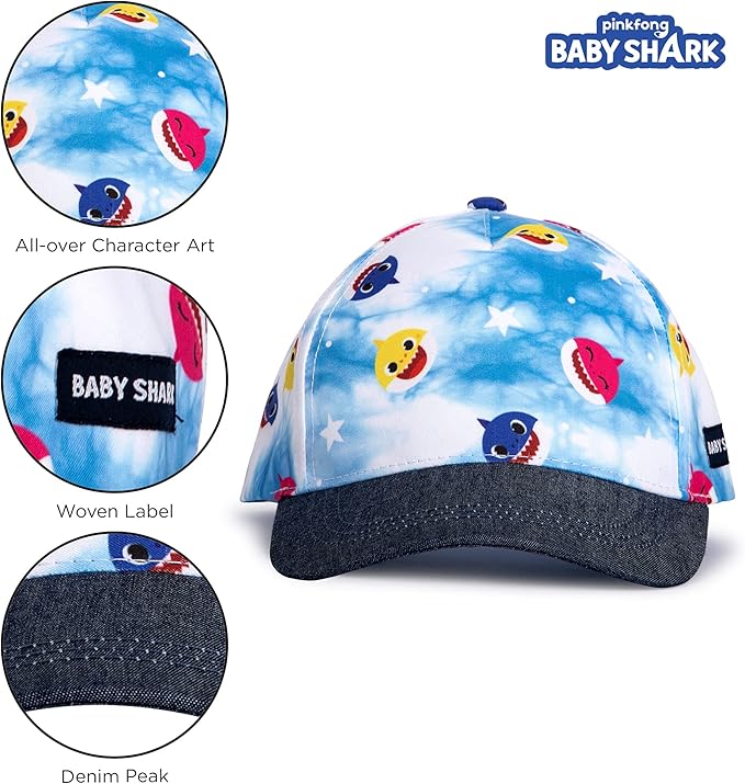 Pinkfong Boys Baseball Cap, Baby Shark Adjustable Toddler Hat for Ages 2-4