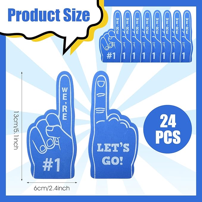 24Pcs Mini Foam Fingers Fan Baseball Party Favors We Are #1 Hand Fingers Accessories Football Sports Themed Party Team Supplies Gifts for Hockey Games Basketball Soccer Sport Events Birthday
