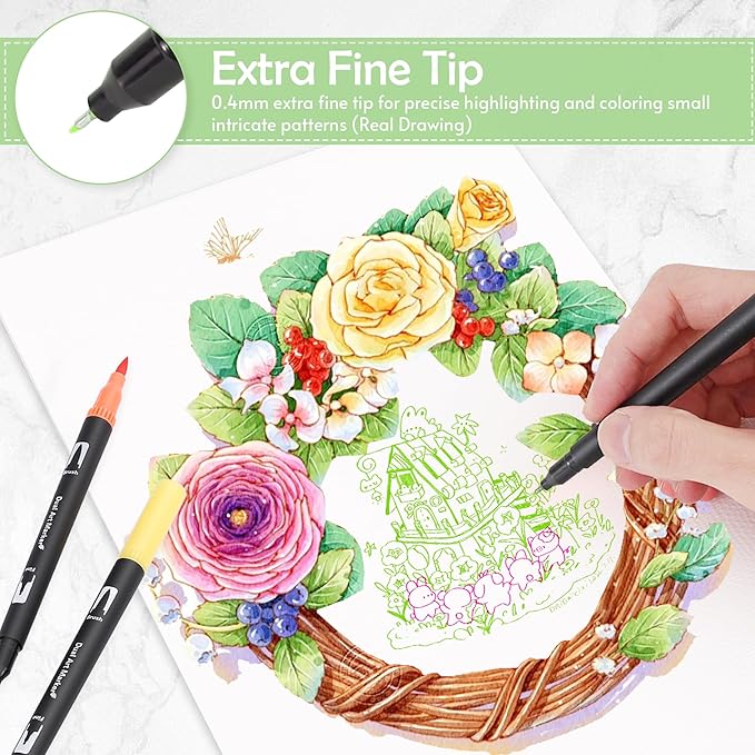 nauets 100 Colors Brush & Fine Dual Tip Watercolor Markers Set - Image 5