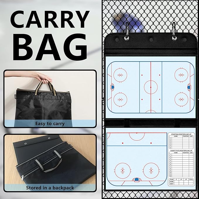 Magnetic Hockey Coaching Board – Portable Dry Erase Whiteboard with Fence Clip, Magnets & Carry Bag, Foldable Tactical Board for Ice Hockey Coaches & Players, Ideal Coach Gift