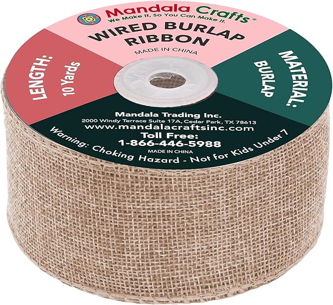 Mandala Crafts Natural Burlap Wired Ribbon 2 Inches Wide Jute Ribbons - Image 2