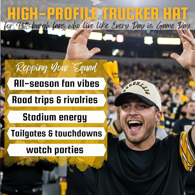Funky Junque Upside Down City Trucker Hat for Men and Women – Unisex 3D Embroidered Gameday Baseball Cap, Retro Snapback Hats