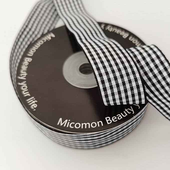 1 Inch Black and White Woven Edge Gingham Ribbon 25 Yards Each Roll 100% - Image 7