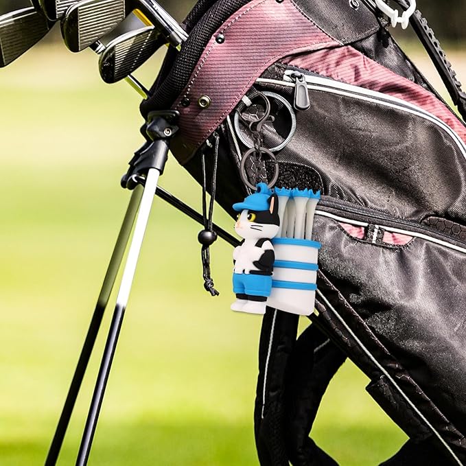 Penitue Cat Caddie Golf Tee Holder, Including 8 Golf Ball Tees Creative Cute Cat Holder Set for Women Men Golfers Attaching to Backpack Shoulder Bag Belt
