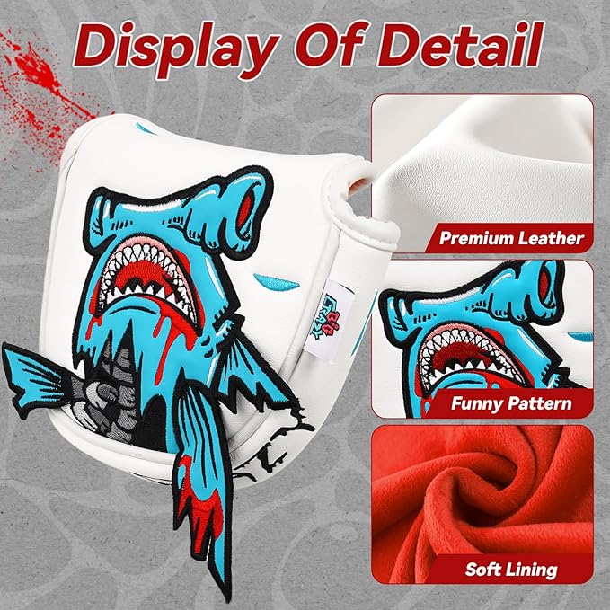 Big Crazy Golf Head Covers, Golf Club Covers Funny, Driver Headcovers, Golf Club Covers, Fairway Woods Head Covers, Hybrids Headcover, Putter Cover with Soft Lining for Golf Gift Hammerhead Sharks