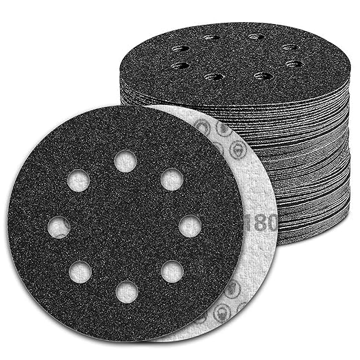 100 Pcs 5 inch Wet Dry Sanding Discs Grit 180 Hook and Loop 8 Hole Silicon by Pukamam