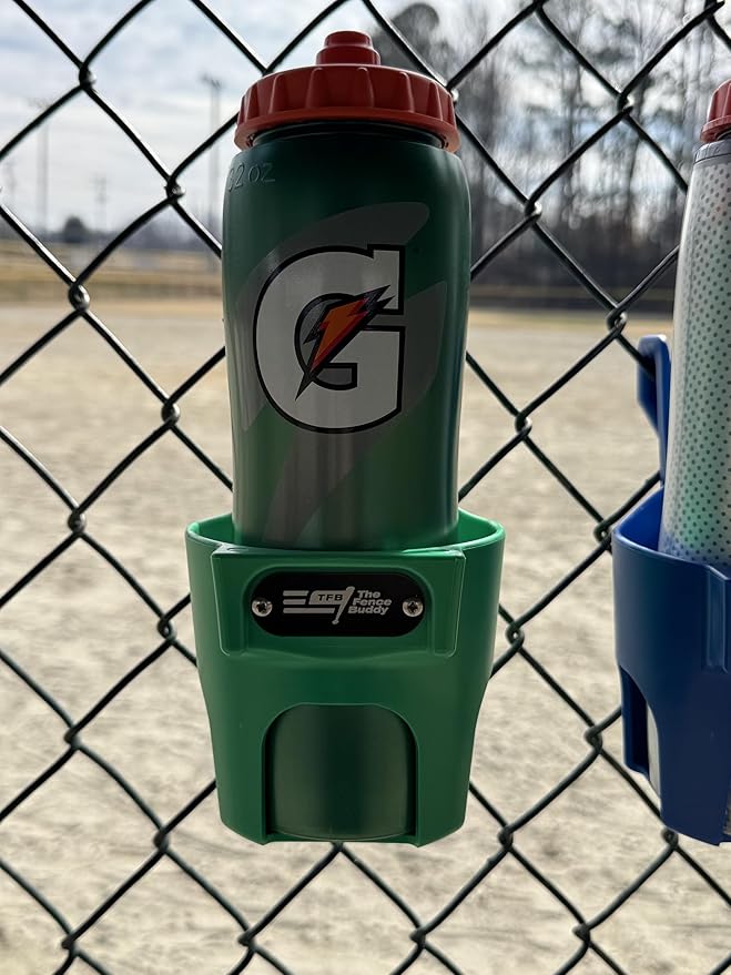 Fence Cup Holder | Drink Holder for Chain Link Fence | Fits Stanley, Yeti & Gatorade | Baseball Dugout, Softball, Pickleball & Tennis | Made in USA | The Fence Buddy (Green)