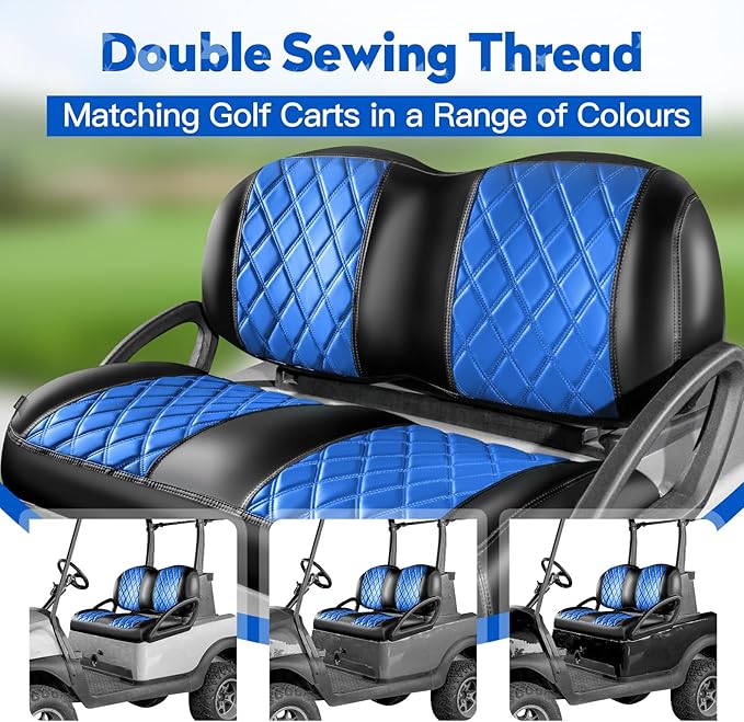 NOKINS Golf Cart Seat Covers Fit Club Car Precedent/Tempo/Onward Premium Front Seat Cushion, Golf Cart Vinyl Leather Diamond Seat Covers, Soft/Scratch-Resistant/No Stapler Needed