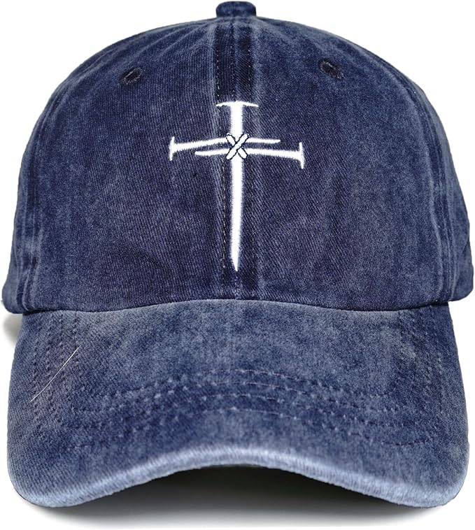 Christian Redeemed Cross Nails Hats for Men Women, Vintage Adjustable Cotton Embroidered Front & Back Baseball Cap