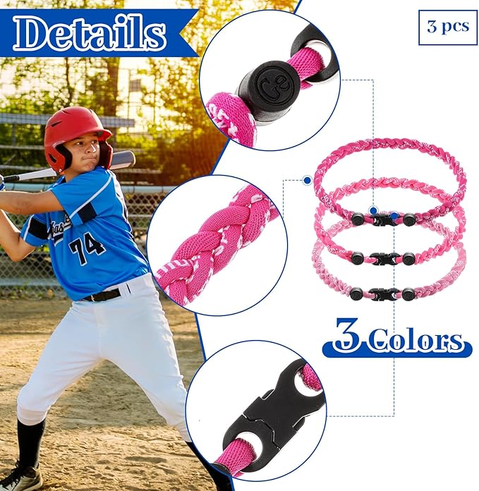 Junkin Baseball Necklaces Three Braided Rope Titanium Necklace for Fans Team Gifts Boys Men Player Softball Sports
