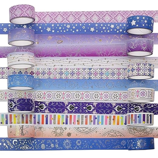 12 Rolls Galaxy Washi Tape Set Bronzing Starry Night Decorative Masking Tape - Image 7