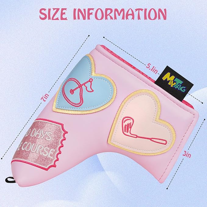 mytag Golf Head Covers Pink, No Bad Days On The Course Golf Club Covers Driver Fariway Hybrid Headcover for Women Girls