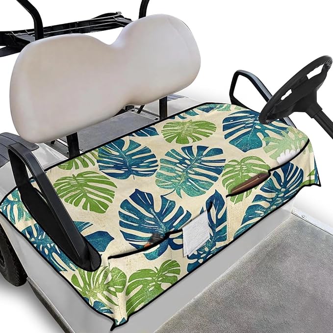 Golf Cart Seat Covers, Universal Golf Cart Seat Towel Blanket with 4 Front Pockets & Nonskid Bottom Fits for Club Car 2 Person Seats Golf Carts