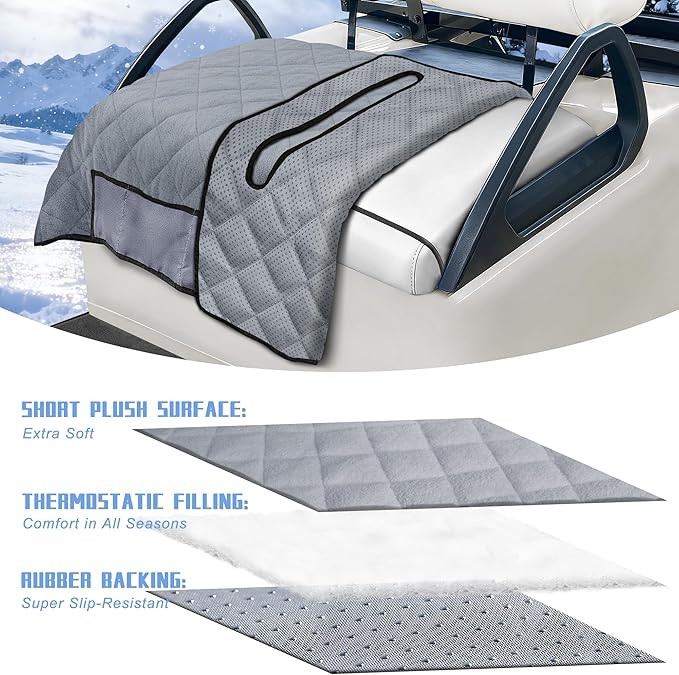 YOKYHOM Golf Cart Seat Covers with 4 Front Pockets, Thick Seat Towel Blanket with Non-Slip Backing, Fits EZGO, Club Car, Yamaha and More 2 & 4 Passenger Golf Carts, Gray