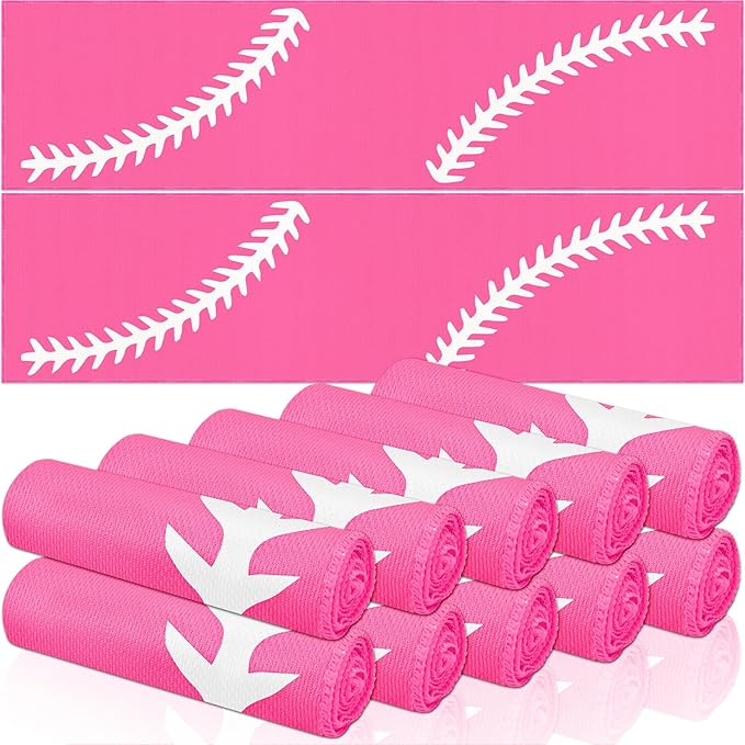 FuWeave 12 Pcs Sports Cooling Towels 30 x 9 Inch Baseball Basketball Softball Breathable Soccer Football Volleyball Microfiber Ice Towel Fast Drying for Party Favors Team Gift (Rose red)