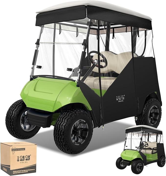 10L0L 2 Passenger Track-Style Enclosure Cover for Yamaha G29 Drive/Drive 2, Waterproof 600D Polyester Rain Shelter with Pre-Drilled Awning Track, 3-Piece Zip-Off Design, Roll-Up All Sides,Valance