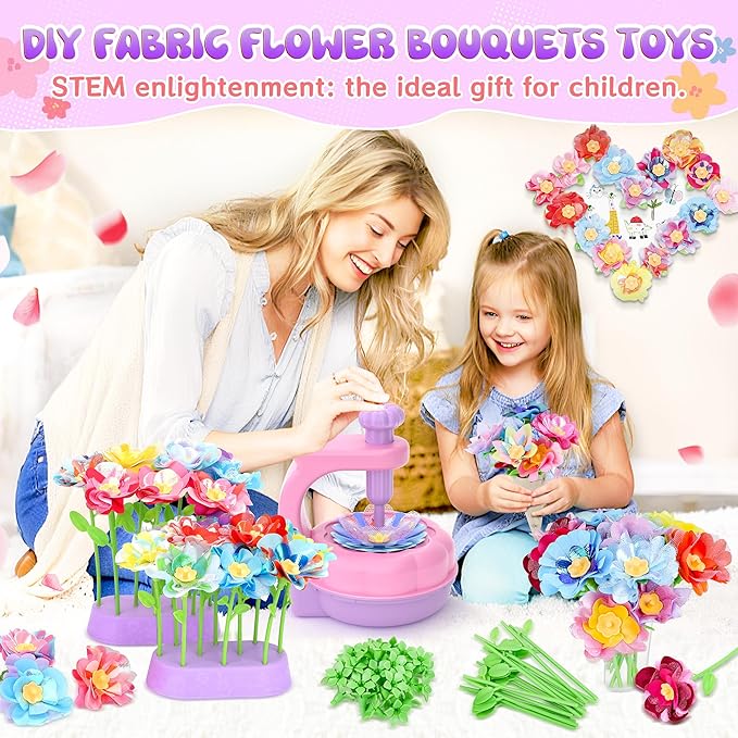 GirlsHome 300+PCS Fabric Flower Bouquets Toys, DIY Flower Crafts Kits - Image 2