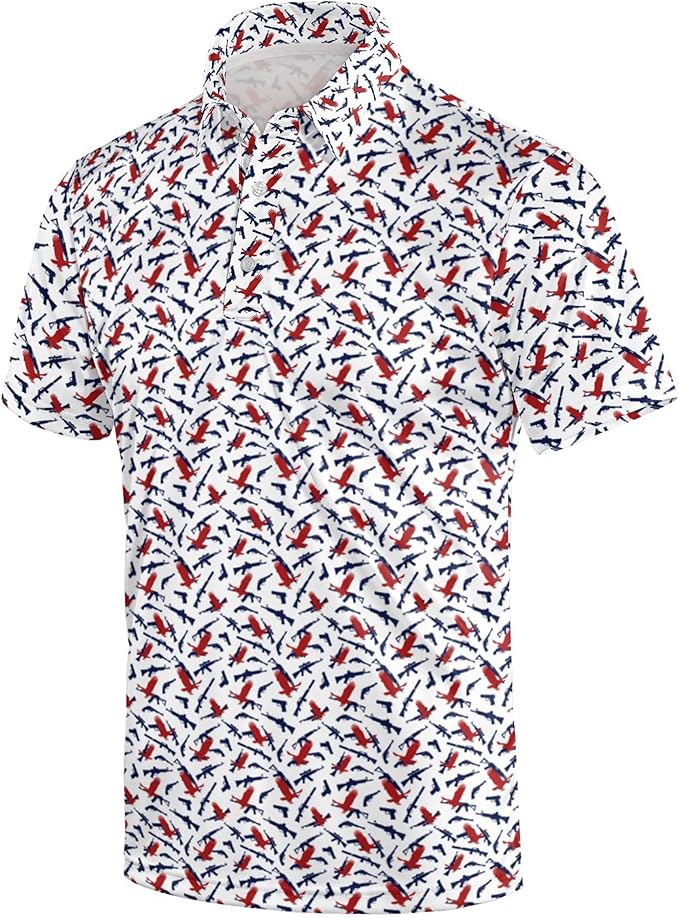Golf Polo Shirts for Men Funny Print Short Sleeve Golf Shirts Performance Golf Polos