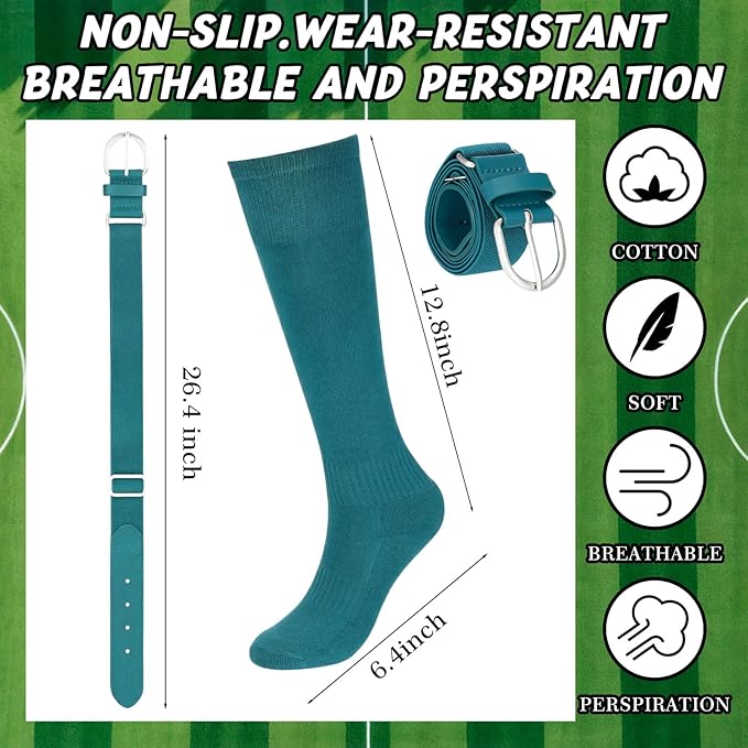 Zhanmai Baseball Belt and Socks Combo, Adjustable Elastic Belt and Softball Socks, Multiple Sizes for Youth Boys Girls, Adult