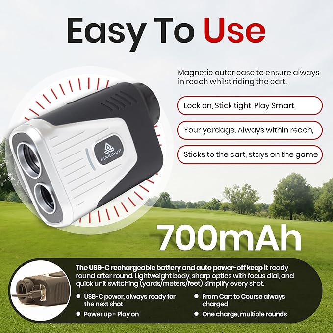 Golf Rangefinder with Slope - Rechargeable Golf Laser Range Finder with Tour Modes, Flag Lock Vibration, Scan Targeting - 6X Magnification Scope - Yards, Meters, Feet Distance Finder for Golfers