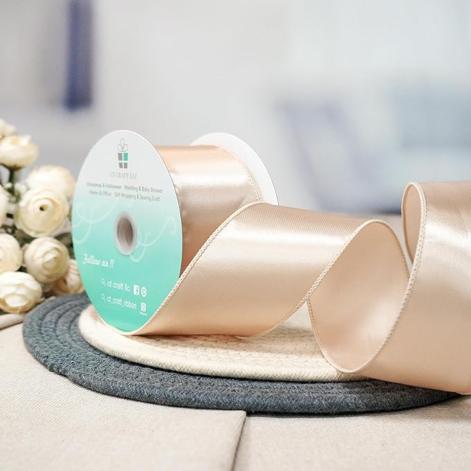 CT CRAFT LLC Satin Wired Ribbon 2.5 Inch x 20 Yards Champagne Gold - Image 4