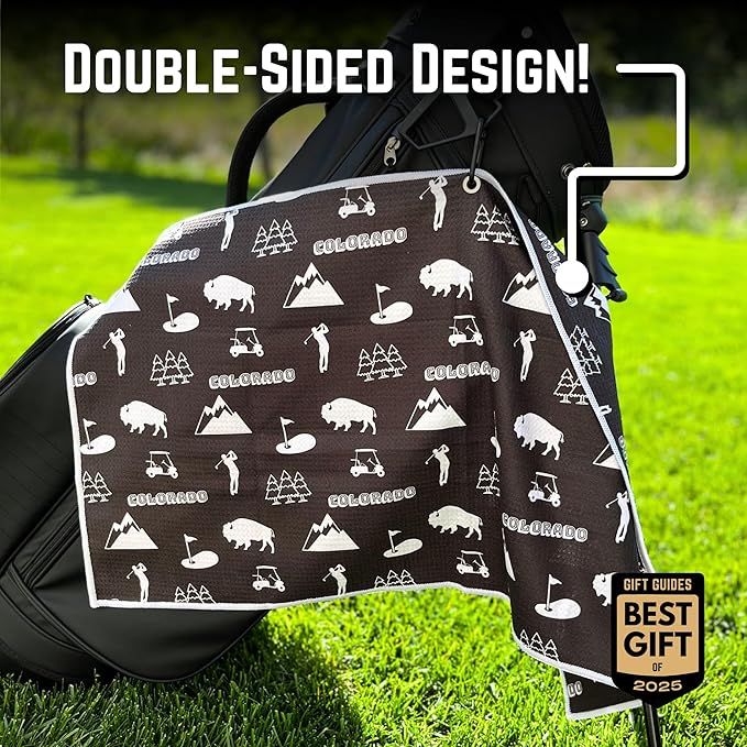 Pin Hunters Colorado-Themed Microfiber Golf Towel | Premium Waffle Towel with Clip | Large 31"×15.5" Towel for Golf Bags | Accessories for Men | Fun Gift for Husband | USA Pride