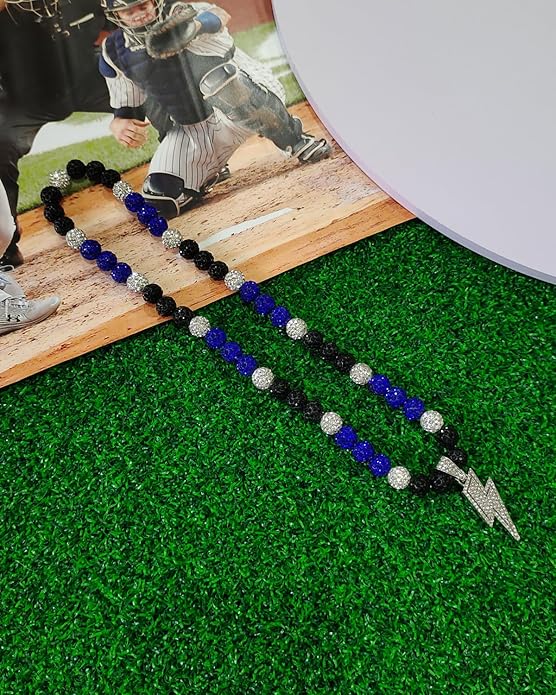 Baseball Necklace for Men 16/18/20 Inch Bling Ice Collection Lightning Bolt Pendant Necklace for Women Rhinestone Clay Beaded Discoball Accessories Gifts for Baseball Team Players Lovers