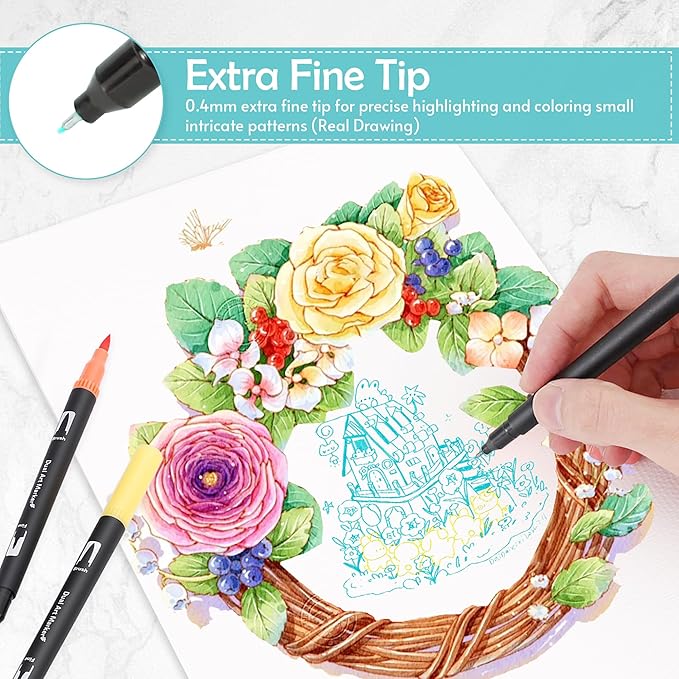 nauets 120 Colors Brush & Fine Dual Tip Watercolor Markers Set - Image 5