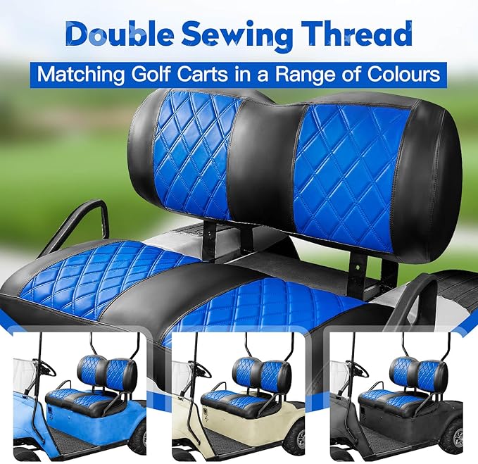 NOKINS Golf Cart Seat Covers Fit EZGO TXT RXV Freedom Liberty Express Premium Front Seat Cushion, Golf Cart Accessories Replacement Premium Front Seat Covers, No Stapler (Blue&Black)