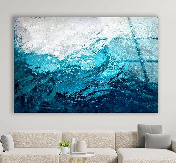 My Photostation.com 43Wx27H'' Blue Waves Abstract Glass Wall ArtTempered Glass - Image 2