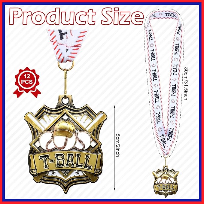 Ecation Medals with Neck Ribbons Soccer Awards Medals Baseball Team Awards Softball T-Ball Flag Football Trophy for Kids Sports Competitions Celebration Gift