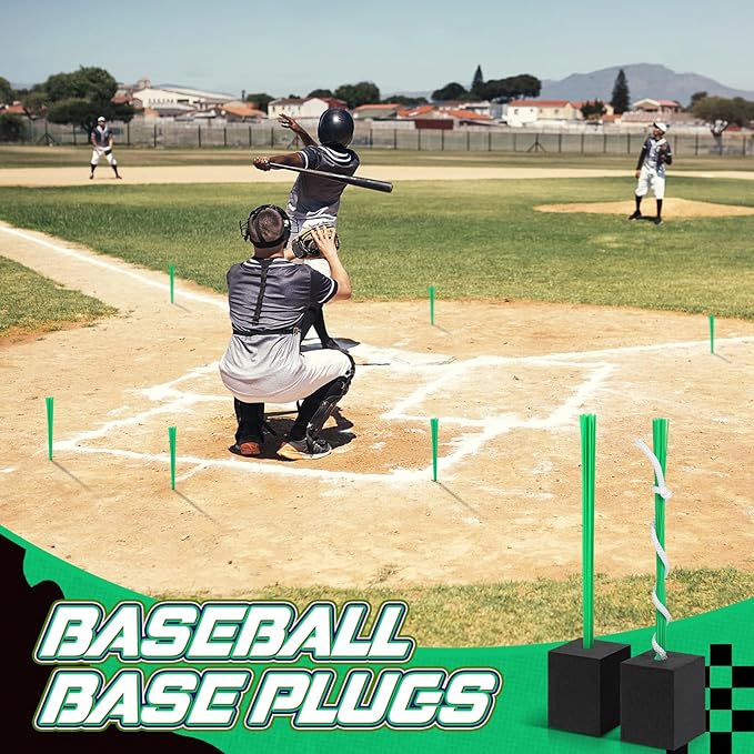 Shappy 48 Pcs Base Plugs Baseball Base Anchors with Tassel Heavy Duty Rubber Plug Dig Tools for Baseball Field Softball Drill