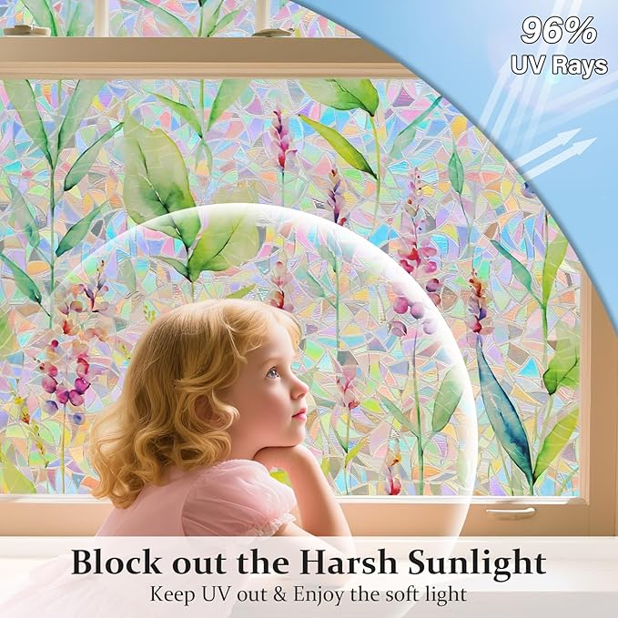 Donox Decorative Window Privacy Film, 3D Floral Stained Glass Window Film - Image 3