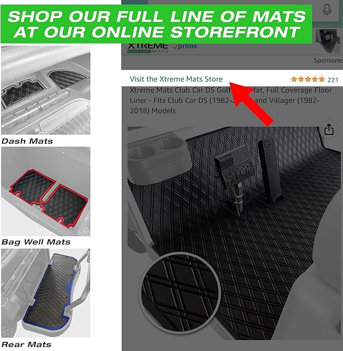 Xtreme MATS Yamaha Compatible Golf Cart Mat, Full Coverage Golf Cart Floor Liner Mat - Compatible with Yamaha Adventurer (2007-2017), G29, YDR, & Drive (Gen1) Models Only - Black with Green Trim